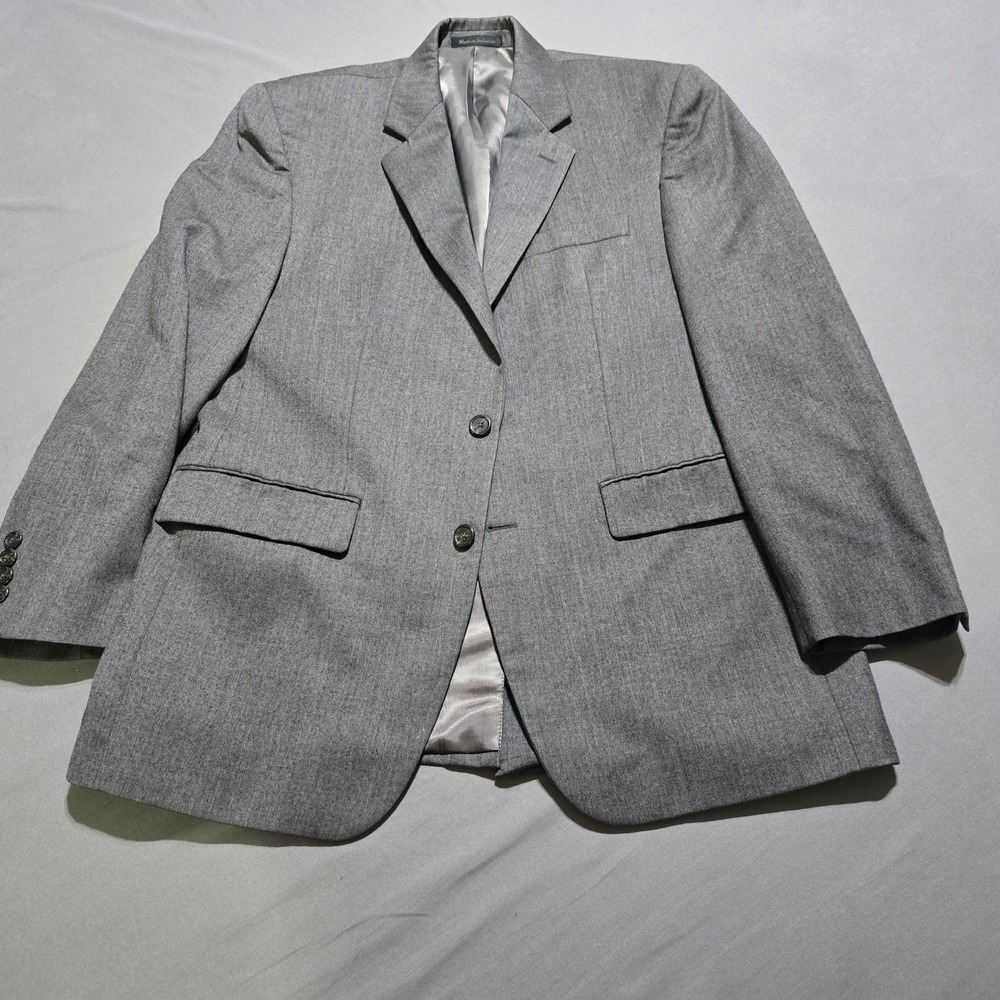 Chaps Mens 40R Blazer Wool Grey Two Button Sport Coat Suit Jacket career
